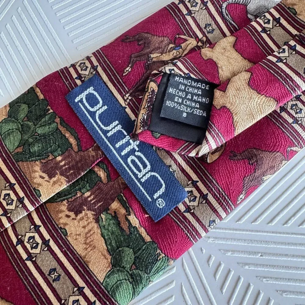 Texas Western Rodeo 100% Silk Novelty Tie Cowboy Boots Cactus State Puritan